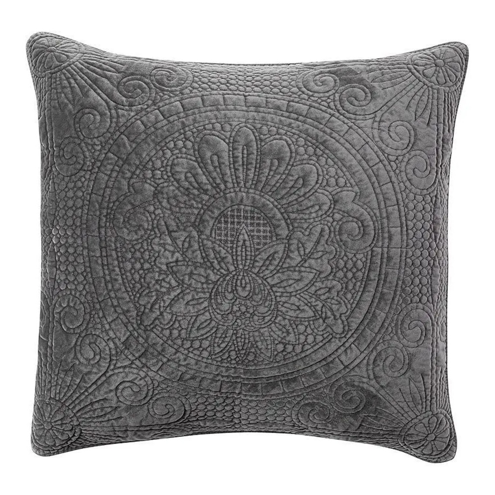 Single Pottery Barn Gray Velvet Medallion Euro Sham, Excellent Condition